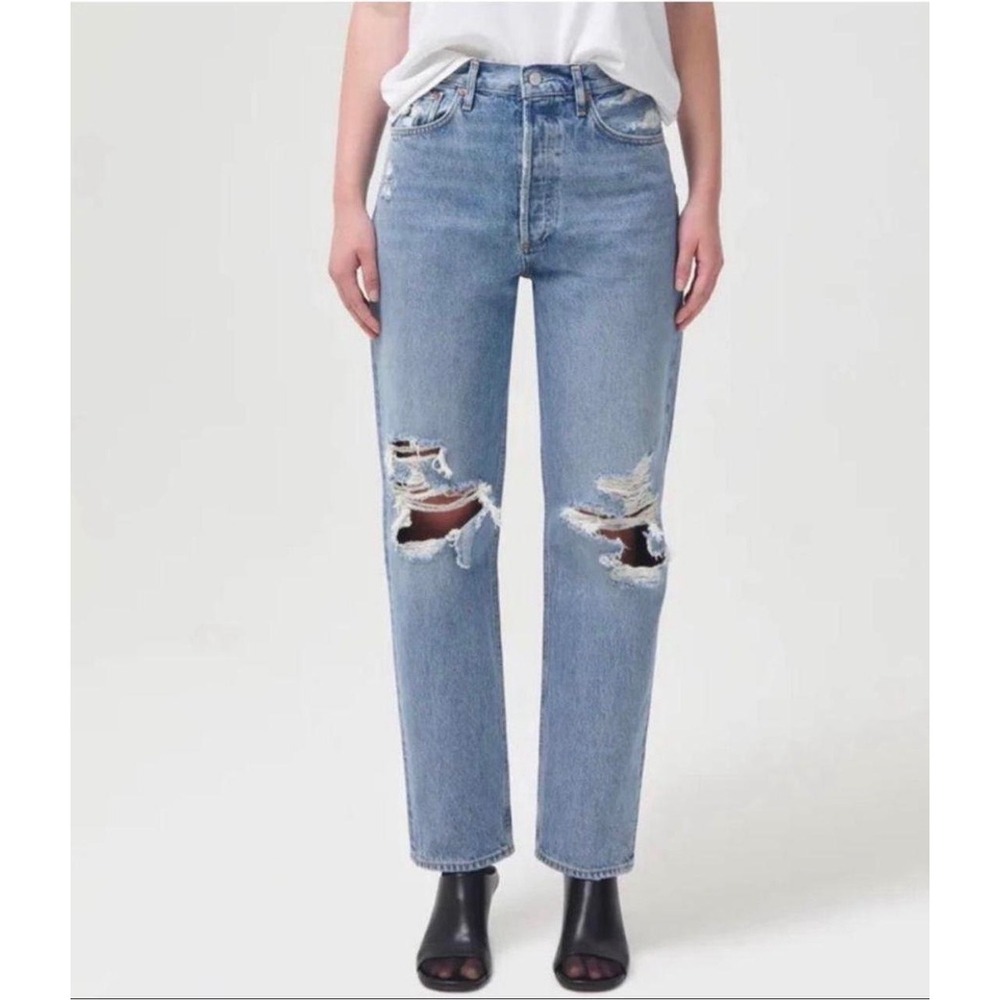 Agolde 90's Jean Size 24 Light Wash Distressed High Rise Straight Leg Denim